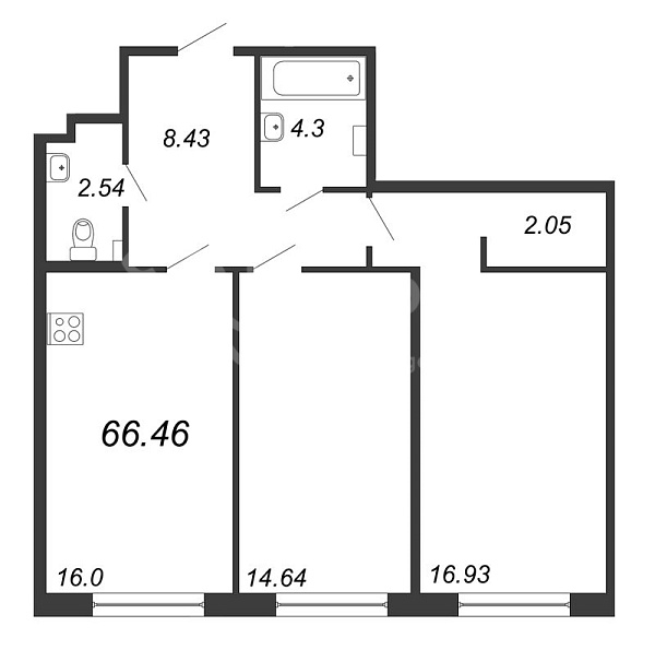 2-к квартира в новостройке, 66 кв.м., Приморский район, Белоостровская ул.