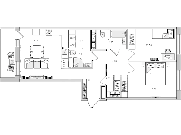 2-к квартира в новостройке, 79 кв.м., Приморский район, Парашютная ул.