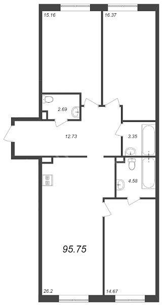 3-к квартира в новостройке, 95 кв.м., Невский район, Октябрьская наб.