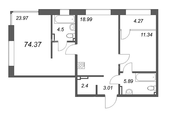 2-к квартира в новостройке, 76 кв.м., Петроградский район, Ремесленная ул.