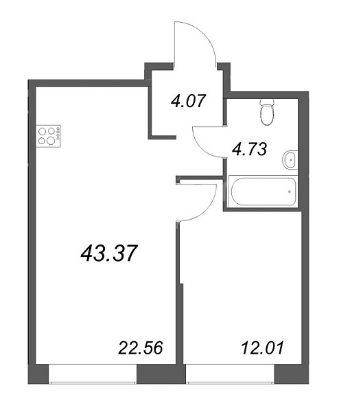 1-к квартира в новостройке, 43 кв.м., Петроградский район, Пионерская ул.