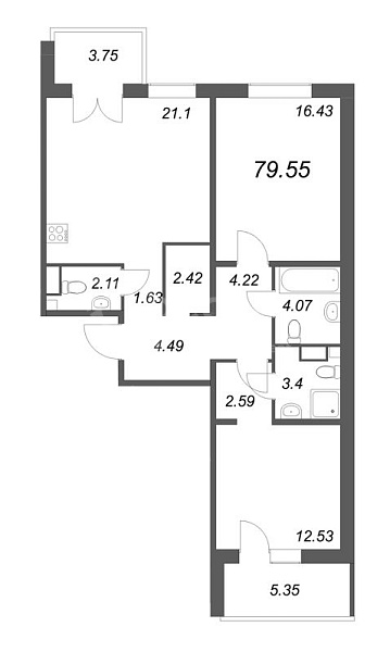 2-к квартира в новостройке, 78 кв.м., Ленинградское ш.