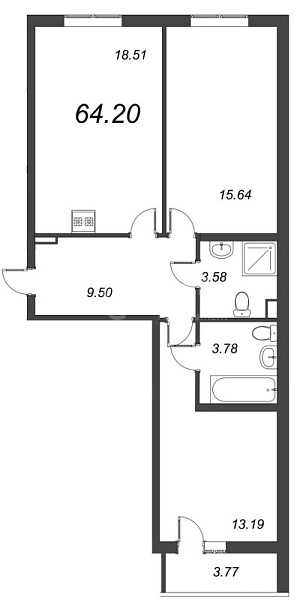 2-к квартира в новостройке, 67 кв.м., Приморский район, Белоостровская ул.