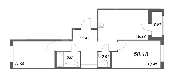 2-к квартира в новостройке, 61 кв.м., Шоссе в Лаврики ул.