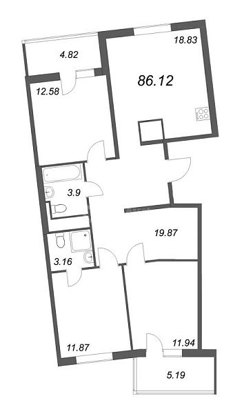 3-к квартира в новостройке, 86 кв.м., Приморский район, Суздальское ш.