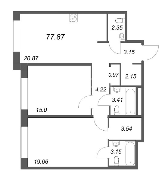 2-к квартира в новостройке, 77 кв.м., Петроградский район, Пионерская ул.