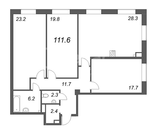 3-к квартира в новостройке, 112 кв.м., Петроградский район, Петровский пр-кт