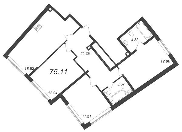 2-к квартира в новостройке, 75 кв.м., Василеостровский район, Морская наб.