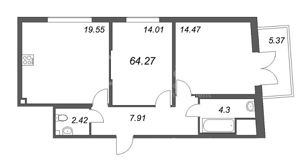 1-к квартира в новостройке, 65 кв.м., Василеостровский район, Морская наб.