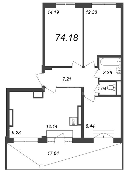 4-к квартира в новостройке, 74 кв.м., Петроградский район, Ремесленная ул.