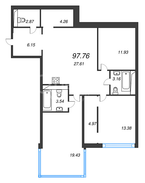3-к квартира в новостройке, 99 кв.м., Петроградский район, Пионерская ул.
