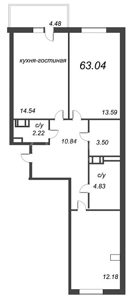 2-к квартира в новостройке, 63 кв.м., Голландская ул.