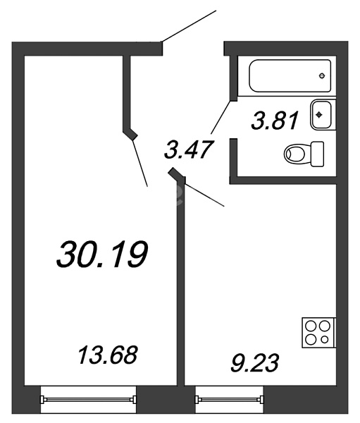 1-к квартира в новостройке, 30 кв.м., Невский район, Октябрьская наб.