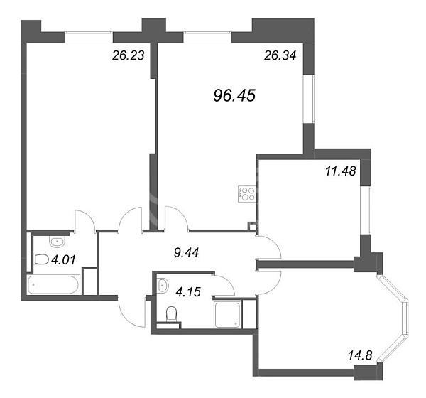 3-к квартира в новостройке, 96 кв.м., Невский район, Октябрьская наб.