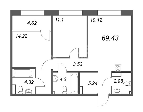 2-к квартира в новостройке, 71 кв.м., Петроградский район, Ремесленная ул.