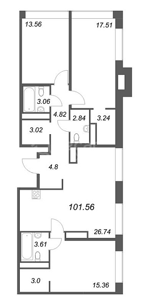 3-к квартира в новостройке, 101 кв.м., Петроградский район, Пионерская ул.