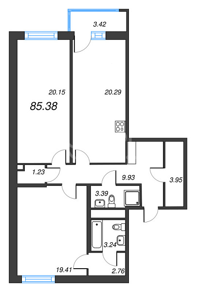 2-к квартира в новостройке, 87 кв.м., Приморский район, Суздальское ш.