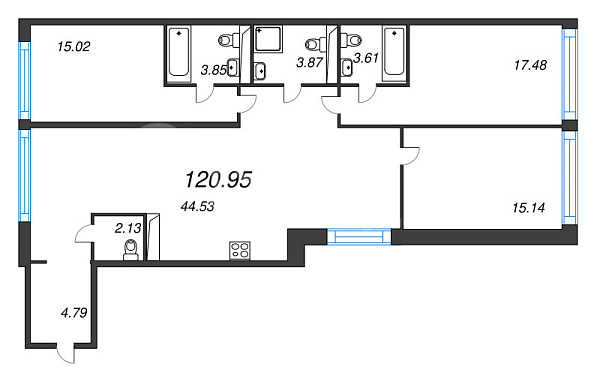 3-к квартира в новостройке, 122 кв.м., Петроградский район, Пионерская ул.