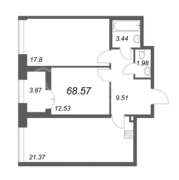 2-к квартира в новостройке, 68 кв.м., Василеостровский район, Морская наб.