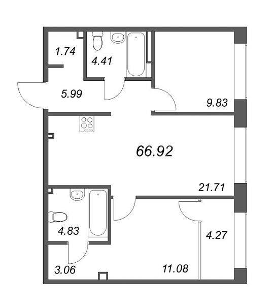 2-к квартира в новостройке, 68 кв.м., Петроградский район, Ремесленная ул.