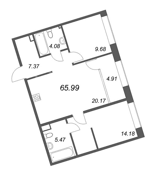2-к квартира в новостройке, 67 кв.м., Петроградский район, Ремесленная ул.