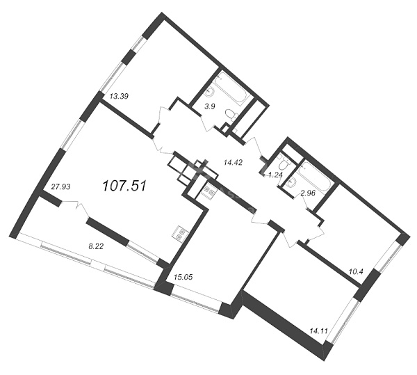 4-к квартира в новостройке, 107 кв.м., Василеостровский район, Морская наб.