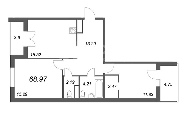 2-к квартира в новостройке, 69 кв.м., Ленинградское ш.