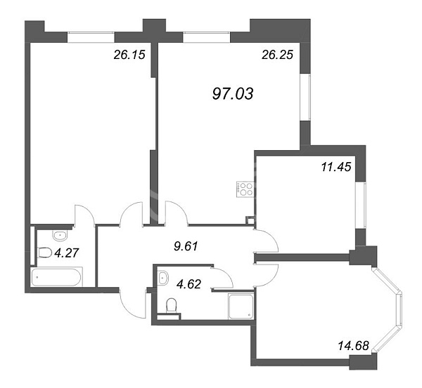 3-к квартира в новостройке, 97 кв.м., Невский район, Октябрьская наб.