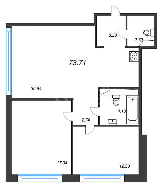 2-к квартира в новостройке, 74 кв.м., Петроградский район, Пионерская ул.
