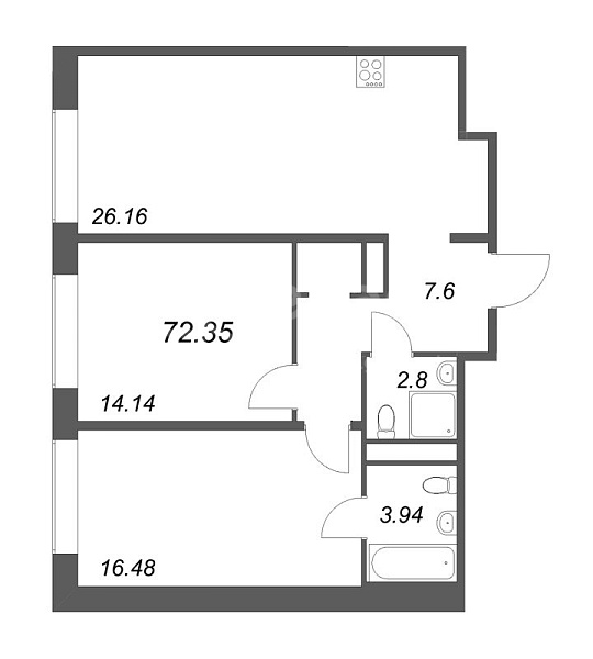 2-к квартира в новостройке, 72 кв.м., Петроградский район, Пионерская ул.
