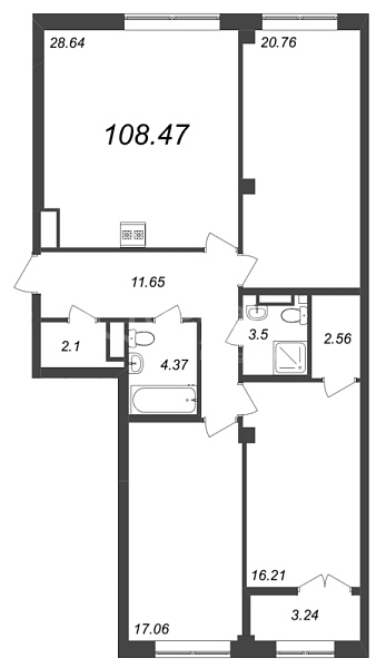 3-к квартира в новостройке, 108 кв.м., Петроградский район, Ремесленная ул.