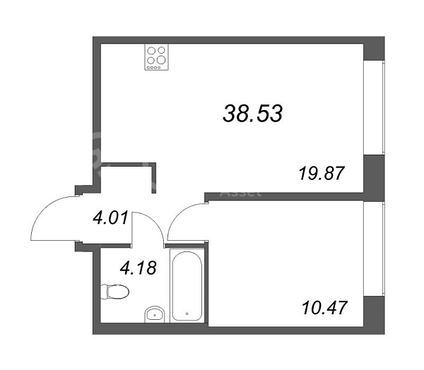 1-к квартира в новостройке, 38 кв.м., Петроградский район, Пионерская ул.