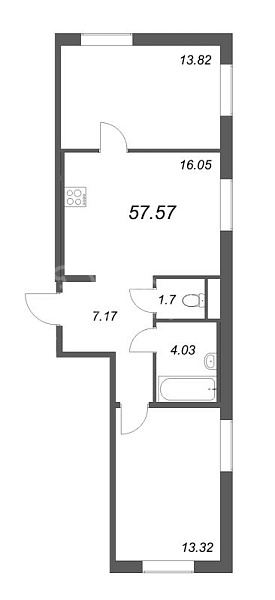 2-к квартира в новостройке, 57 кв.м., Тихая ул.
