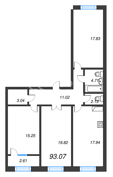 3-к квартира в новостройке, 92 кв.м., Петроградский район, Петровский пр-кт