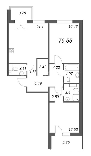 2-к квартира в новостройке, 78 кв.м., Ленинградское ш.