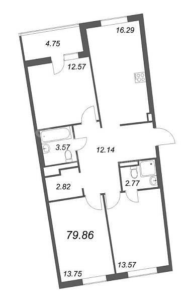 3-к квартира в новостройке, 79 кв.м., Приморский район, Суздальское ш.