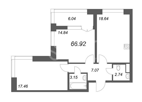 1-к квартира в новостройке, 66 кв.м., Василеостровский район, Морская наб.