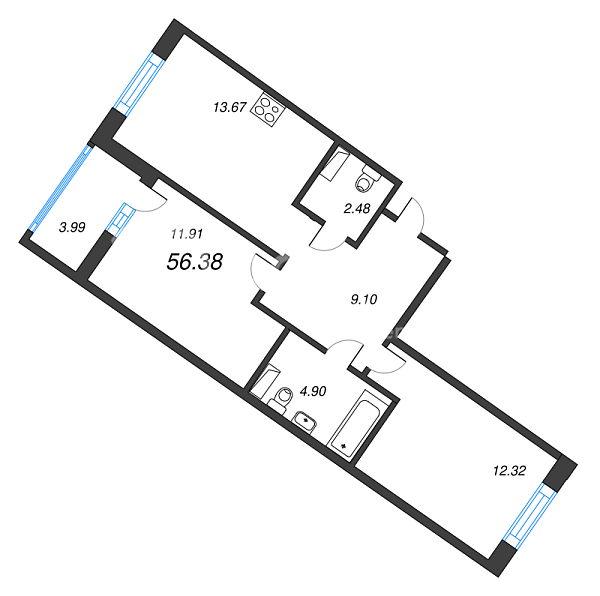 2-к квартира в новостройке, 56 кв.м., Голландская ул.