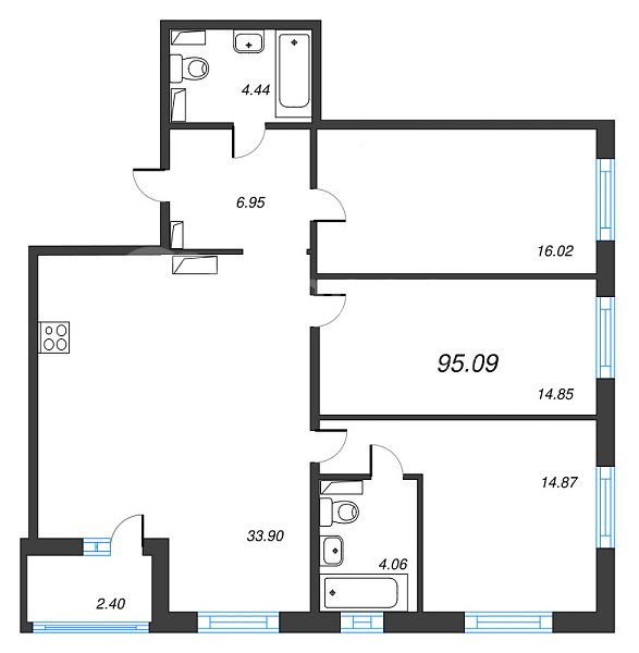 3-к квартира в новостройке, 97 кв.м., Приморский район, Белоостровская ул.