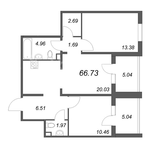 2-к квартира в новостройке, 66 кв.м., Центральная ул.