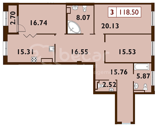 3-к квартира в новостройке, 118 кв.м., Петроградский район, Петровский пр-кт