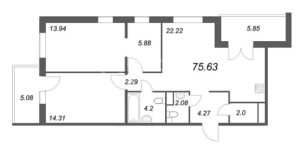 3-к квартира в новостройке, 75 кв.м., Ленинградское ш.