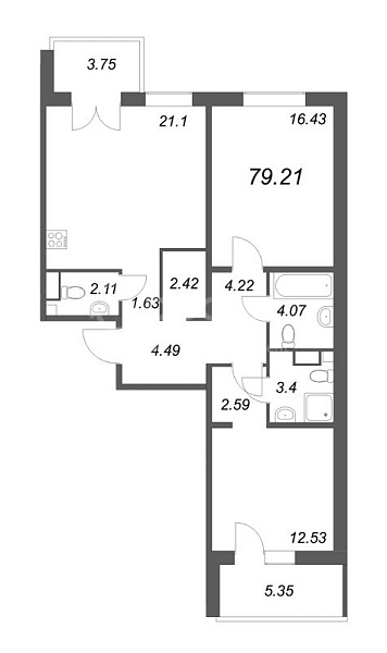 2-к квартира в новостройке, 78 кв.м., Ленинградское ш.