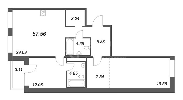 2-к квартира в новостройке, 90 кв.м., Петроградский район, Пионерская ул.
