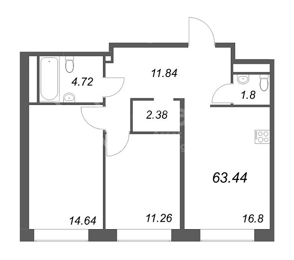 2-к квартира в новостройке, 63 кв.м., Петроградский район, Пионерская ул.