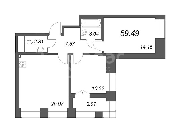 2-к квартира в новостройке, 59 кв.м., Василеостровский район, Морская наб.