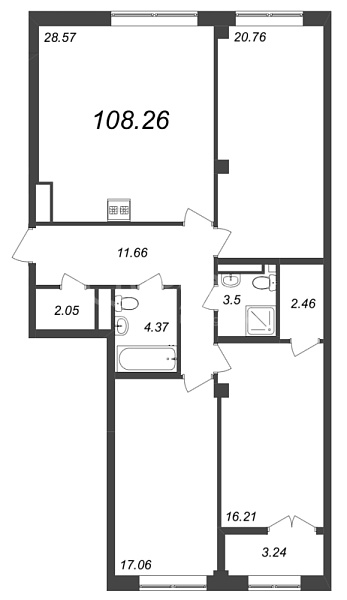 3-к квартира в новостройке, 108 кв.м., Петроградский район, Ремесленная ул.