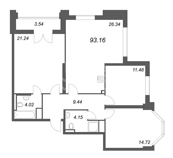 2-к квартира в новостройке, 93 кв.м., Невский район, Октябрьская наб.