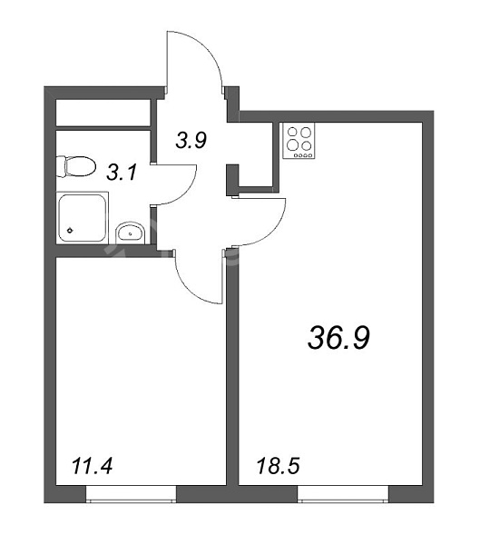 1-к квартира в новостройке, 36 кв.м., Невский район, Октябрьская наб.