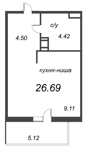 Студия в новостройке, 26 кв.м., Голландская ул.